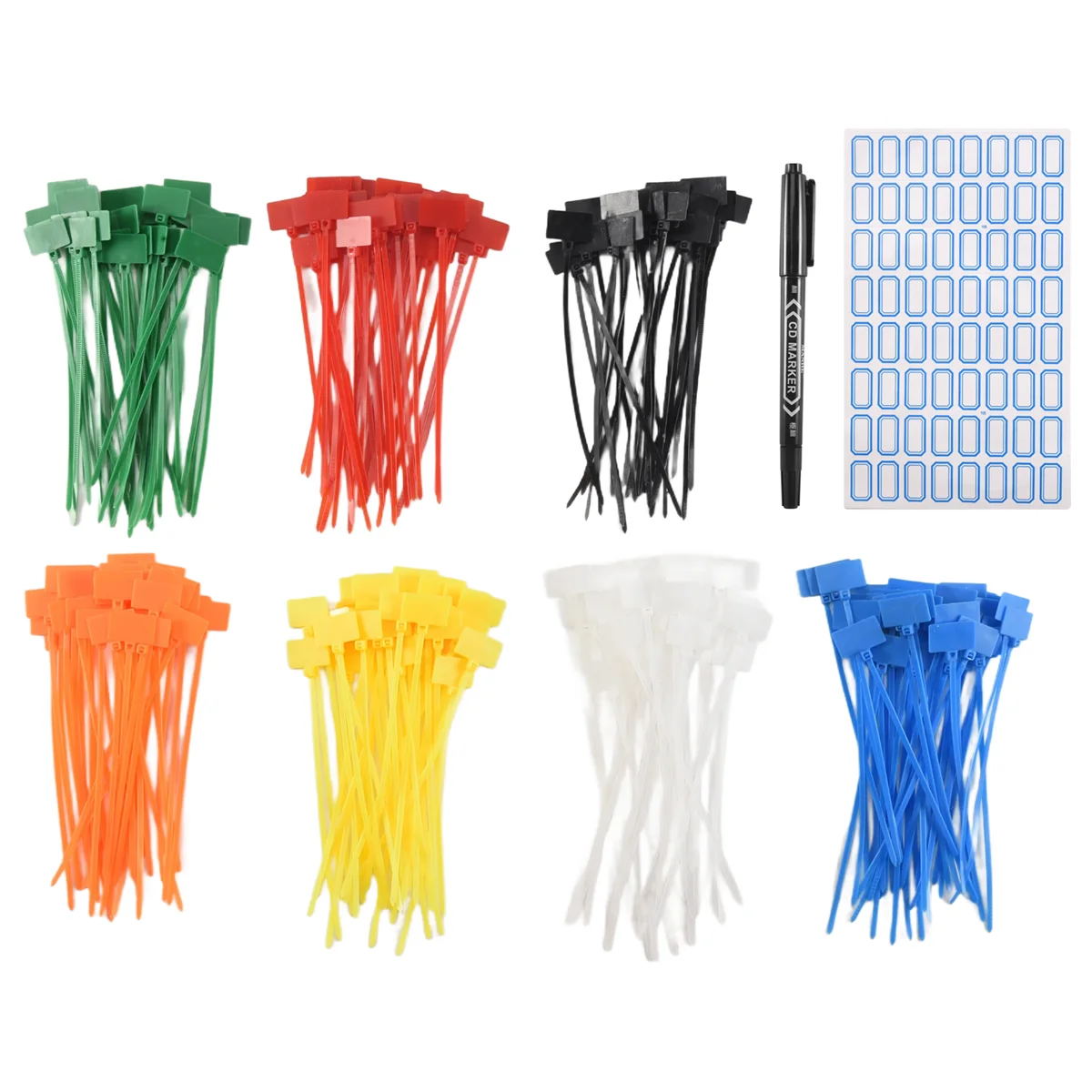 250 Pcs 7Colors Nylon Cable Marker Ties Self-Locking Cord Write on Ethernet Wire Zip Mark Tags Nylon Power Marking Label