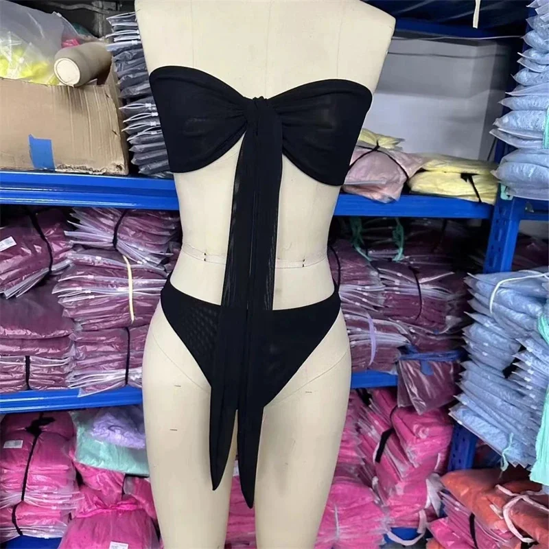 Letnie, prześwitujące, ale nieprześwitujące bikini plażowe, bikini na ramiączkach, które pozwalają na opaleniznę, modne damskie, jednokolorowe, wysoce elastyczne stroje kąpielowe.