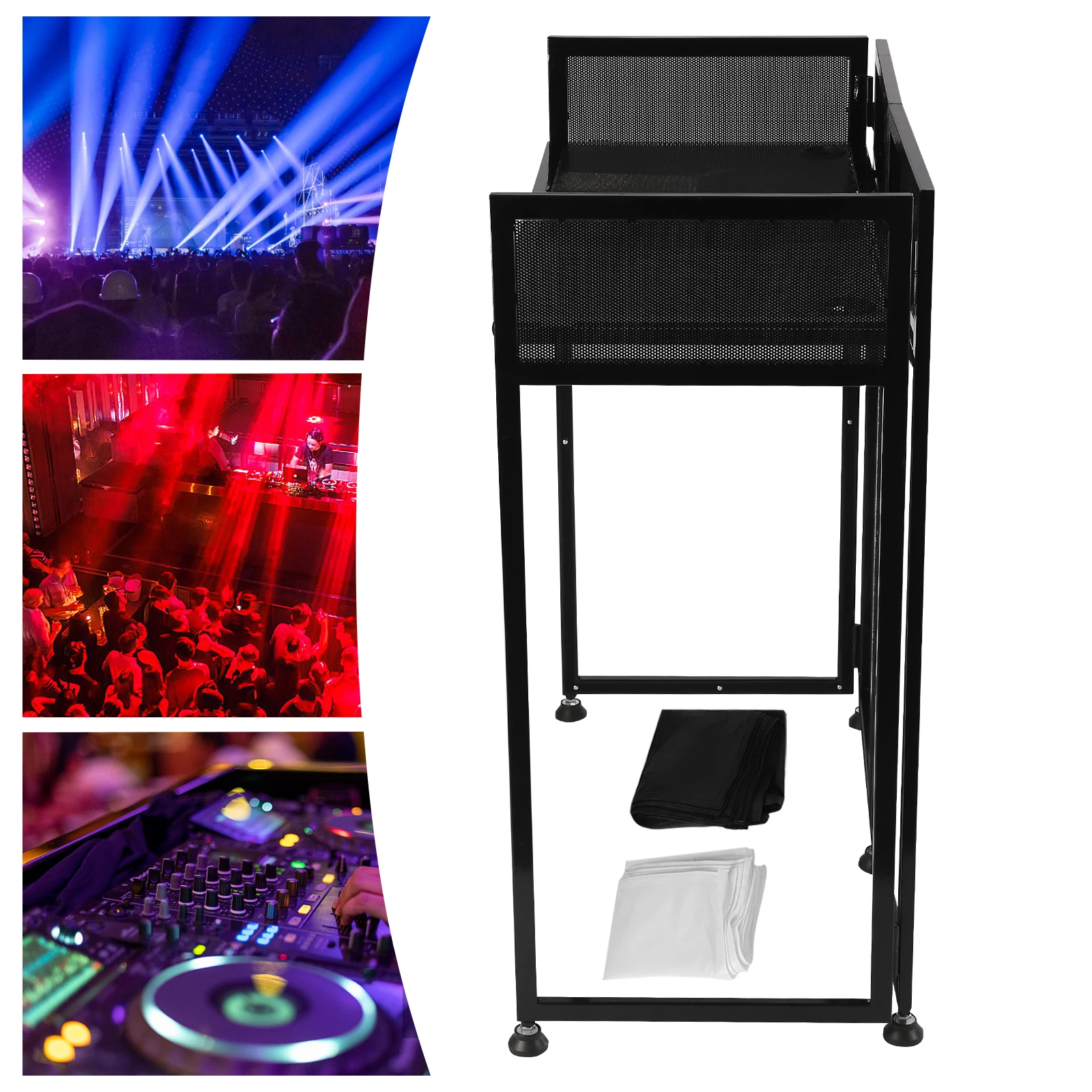 Foldable DJ Booth Facade With Black & White Scrims, Portable DJ Table For Party Wedding Bar Event, Iron Frame DJ Booth With Carry Bag