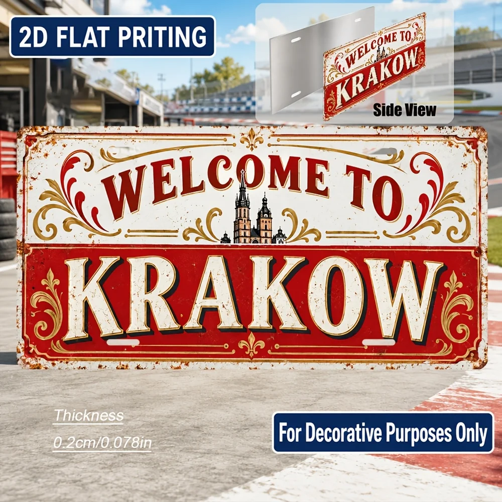 2D Flat - 【2D Flat】 2D Flat - [2D Flat] 2D Flat, 1pc, Krakow-Themed Retro Sign, for Decoration Solely, Home Decor, Birthday G