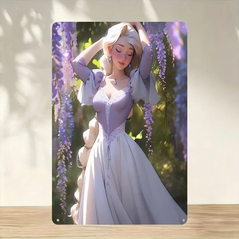 2D Iron Art Wisteria Garden Blonde Lady Lavender Dress Hanging Wall Sign Elegant Bedroom Home Decor