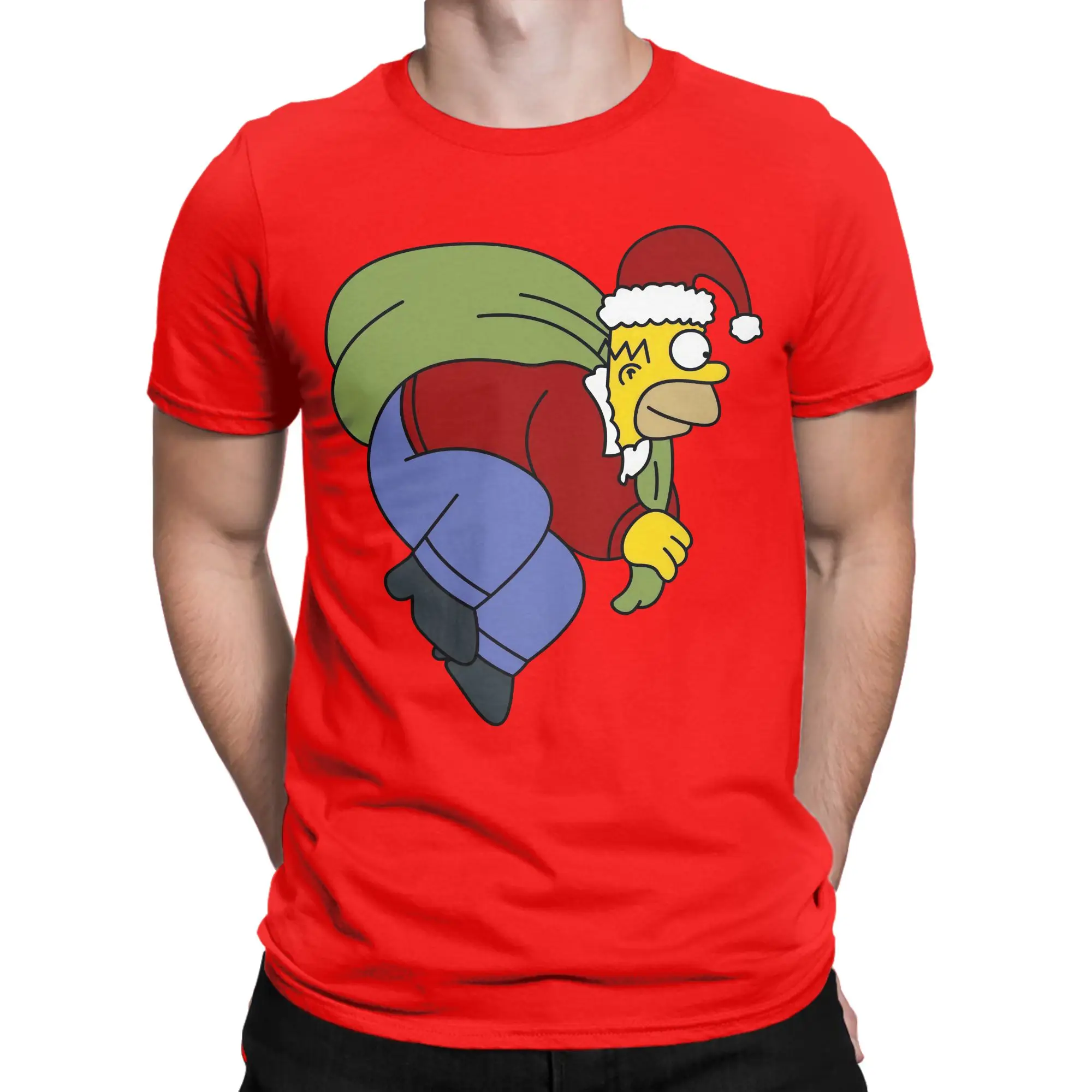 Cartoon S-Simpsons Christmas T Shirts for Men Pure Cotton Vintage T-Shirts O Neck  Tee Shirt Short Sleeve Tops Unique