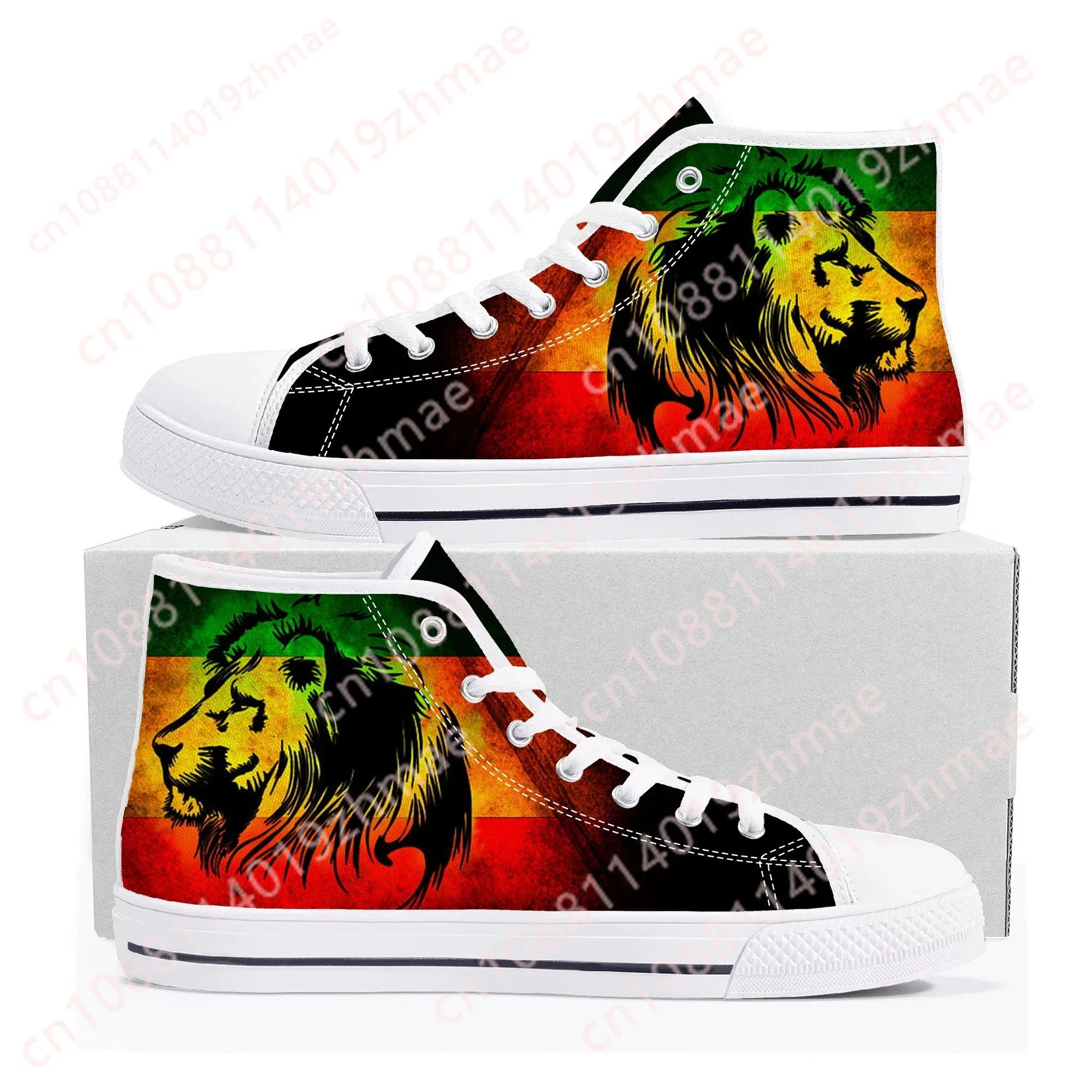 

Reggae Rastafarian Rasta Rastafari Lion Of Judah High Top Sneakers Mens Womens Teenager Canvas Sneaker Casual Shoes Custom Shoe