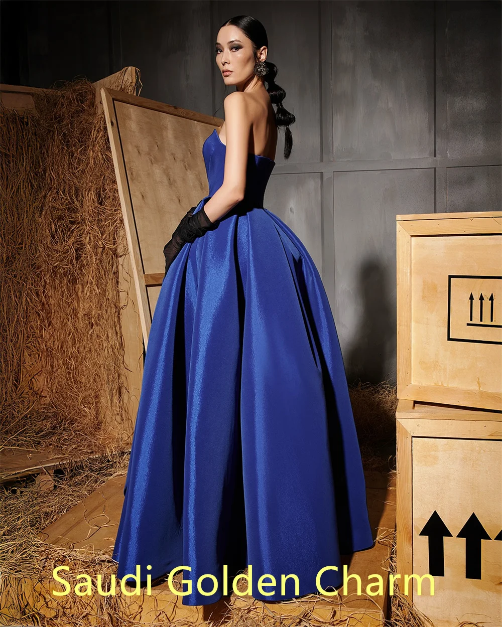 Customized  Classic Blue Satin Homecoming Dress Luxury Sweetheart Detachable Sleeve Ruched Zipper Back Customized Robe de soirée