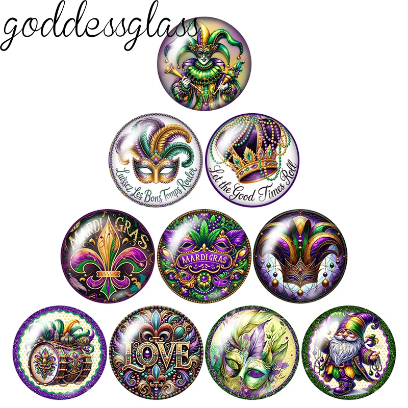 

Mardi Gras Jester Hat Mask clown crown 10pcs 12mm/18mm/20mm/25mm Round photo glass cabochon flat back Making findings Jewelry