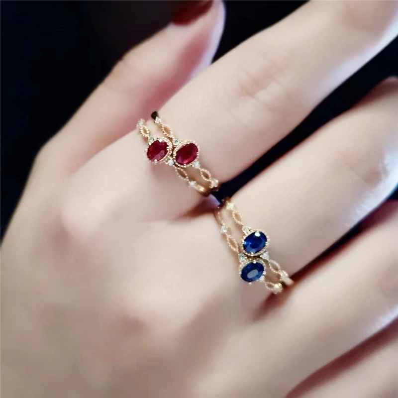 retro ruby ​​French women's closed ring small and exquisite versatile sapphire gold-plated jewelry party essential for commuting