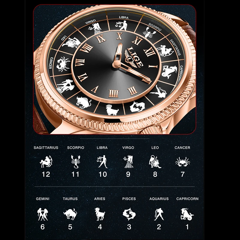 LIGE mens wristwatch featured constellation luminous business fashion leather waterproof clock quartz  watches for men reloj+BOX