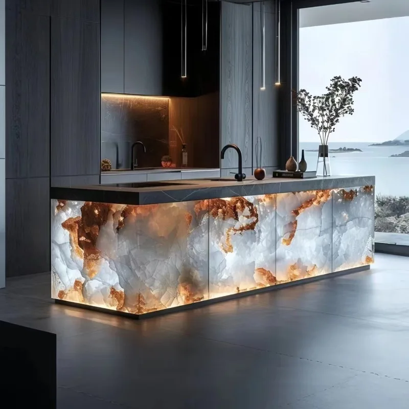 High-end luminous jade island platform natural marble checkout page designer