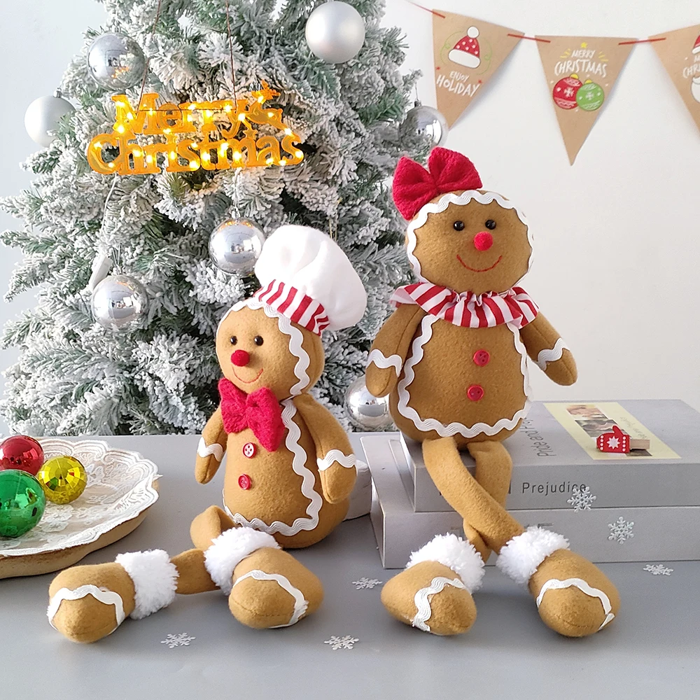 Gorro de Chef con lazo, adornos navideños de hombre de jengibre, muñeca estirable, juguetes de árbol de Navidad encantadores, regalos para chico, decoración del hogar de Año Nuevo, Navidad