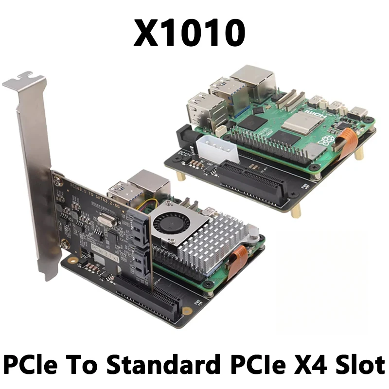 

X1010 Raspberry Pi 5 PCIe FFC Connector to Standard PCIe x4 Slot Expansion Board