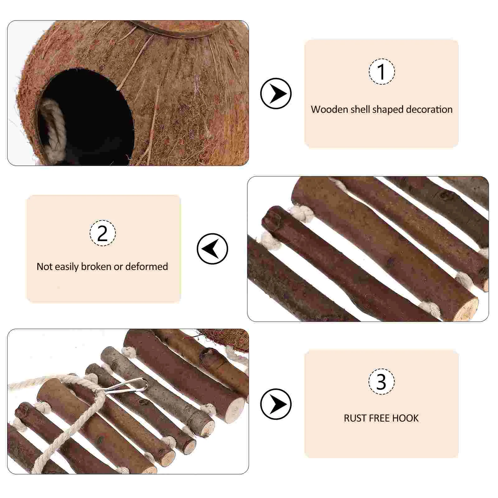 Hermit Crab Coconut Husk Hut Ladder Natural Lizard Coconut Shell Hideout Aquarium Fish Hide Cave