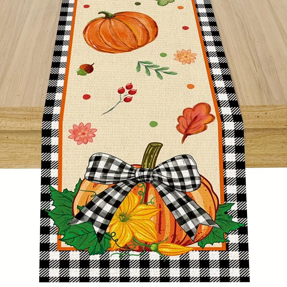 Fall Bow Pumpkin Maple Leaves Table Runner Thanksgiving Dresser Scarves Table Runners for Kitchen Holiday Party Home Decor Gifts