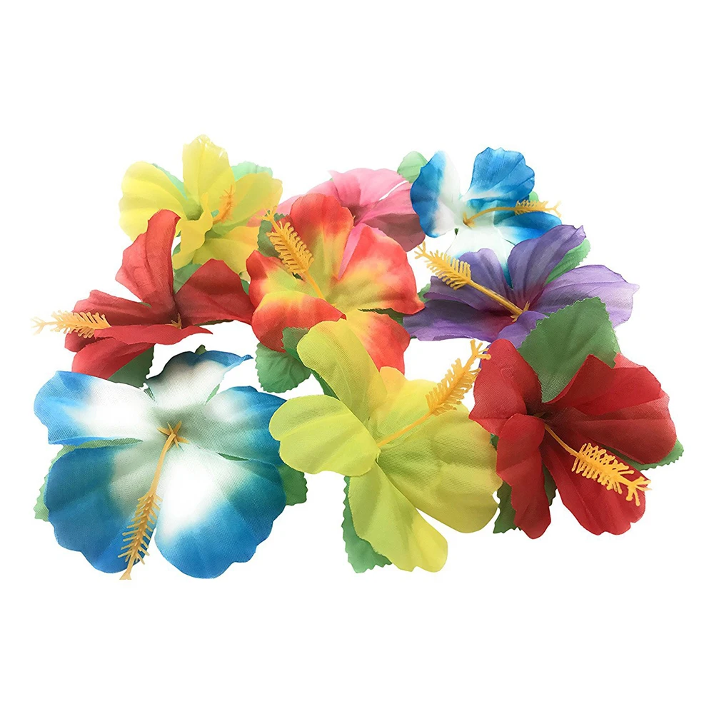 24 Uds. De flores artificiales de hibisco para decoración de fiesta hawaiana Luau, centro de mesa, boda y decoración temática Tropical