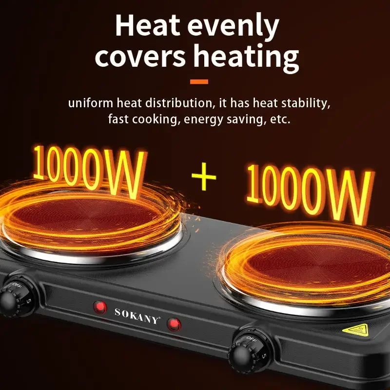 2000W Electric Hot Plate for Cooking, Dual Control Infrared Cooktop, Double Burner, Portable Countertop Burner, Electric Cooktop