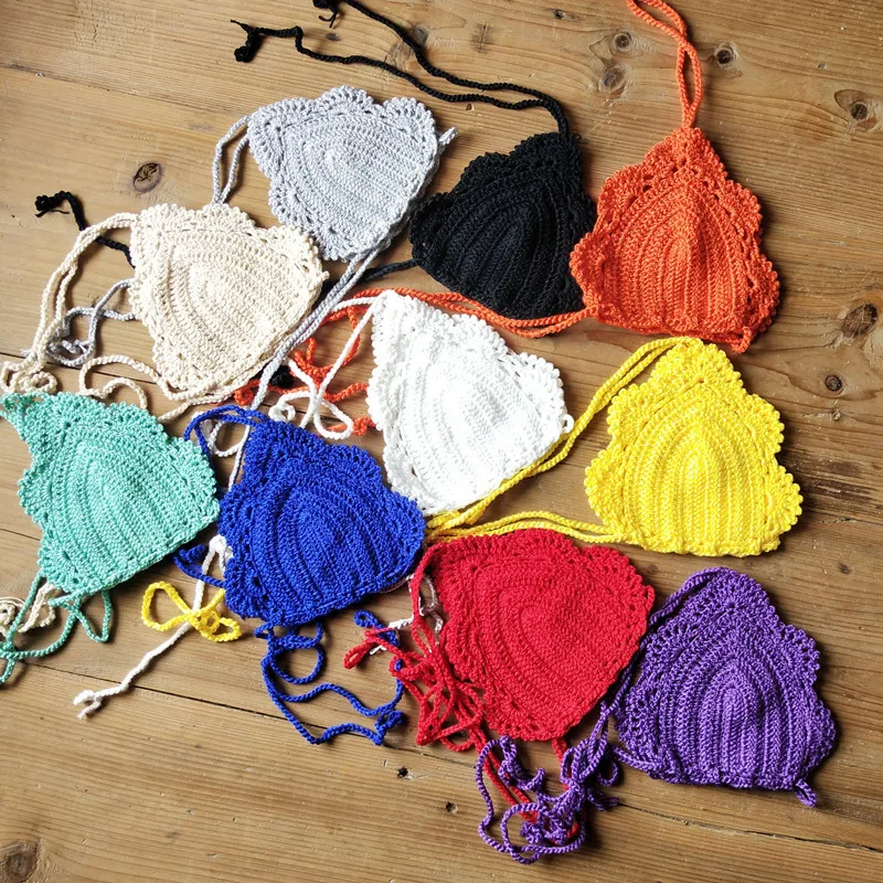 Handmade Crochet Lace Bra Boho Beach Push-up Bikini Halter Cami Tank Crop Top