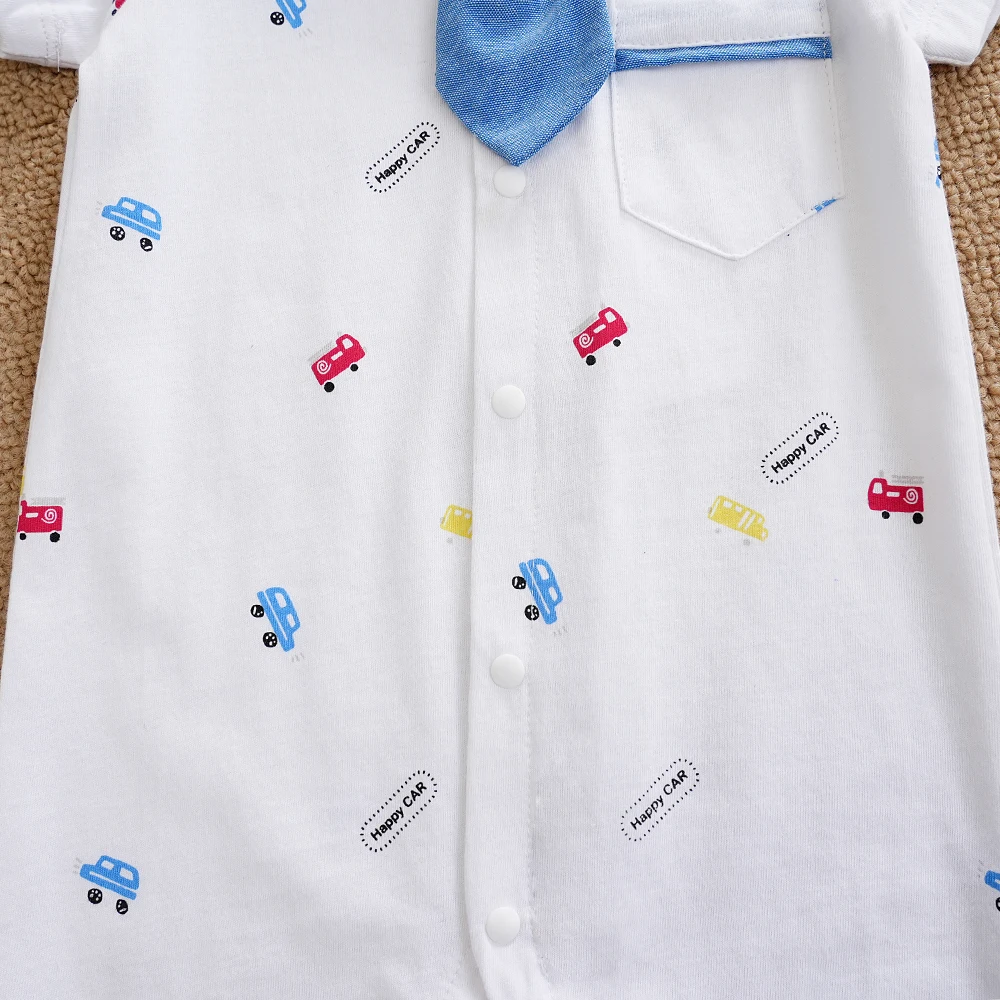 1 pcs Baby Boy Romper Cartoon Style Short Sleeves Car Print Summer Clothes