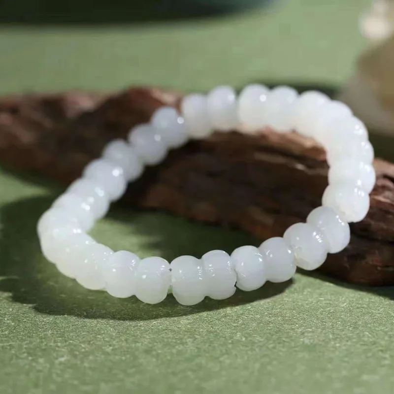 Natural Hetian Jade Qinghai Old Material Double Bracelet Women