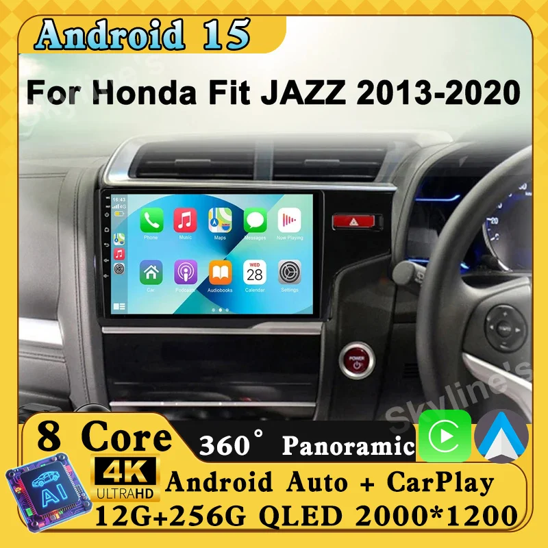 

Автомобильный радиоприемник Android 15 Carplay Auto GPS для Honda Jazz 3 2015-2020 подходит для 3 GP GK 2013-2020, мультимедийны