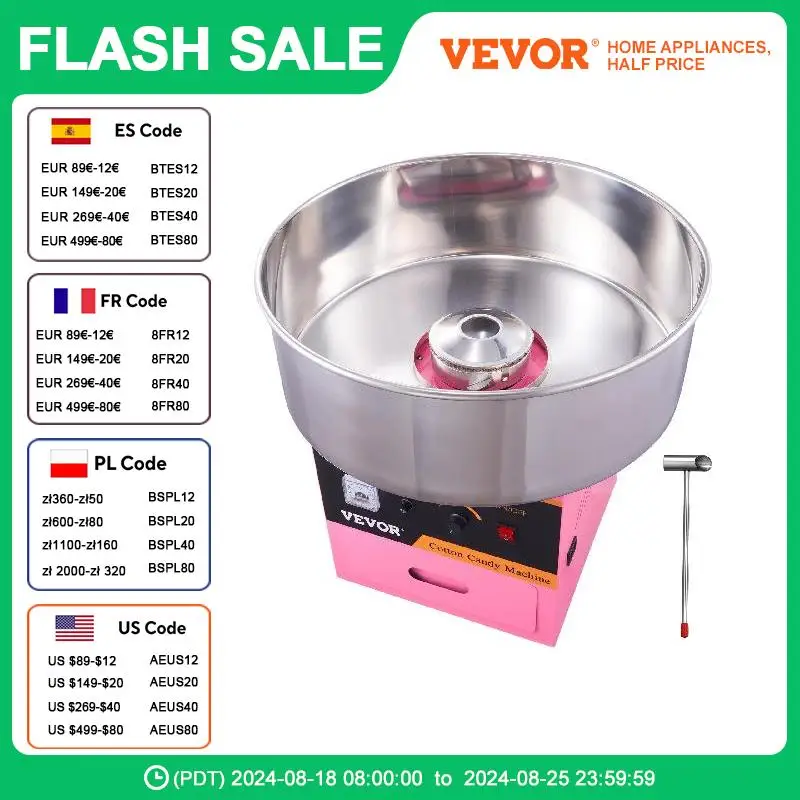 VEVOR Electric Cotton Candy Machine Commercial Floss Maker with Stainless Steel Bowl Sugar Scoop and Drawer for Birthday Party