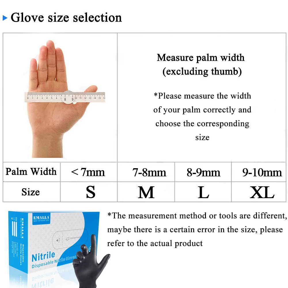 100/50/10PCS Disposable Nitrile Tattoo Gloves S/M/L/XL Waterproof Kitchen Cleaning Tattoo Hairdressing Gloves Tattoo Accessories