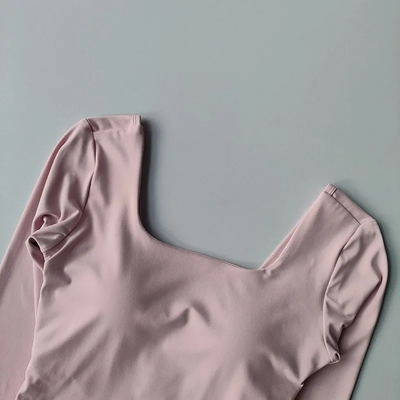 Autumn Slimming Long Sleeved Yoga Top Crossed Back with Fixed Chest Pads for Sports Running Fitness Tight Fitting Shirt image 5