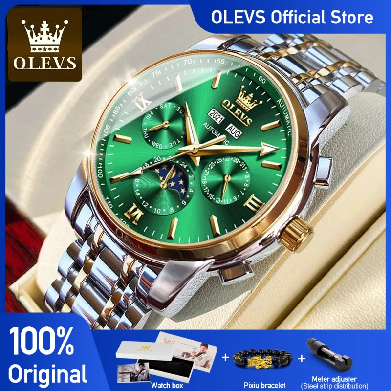 

OLEVS Automatic Watches for Men Mechanical Slef-Wind Luxury Classic Stainless Steel Wrist Watch Date Waterproof Luminous Pointer