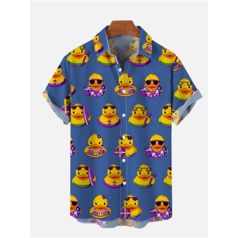 Cartoon Ducks Graphics Hawaiian Shirts Summer Fashion Trend Cute Animals 3D Printed Shirts Casaul Lapel Overszied Mens Blouse