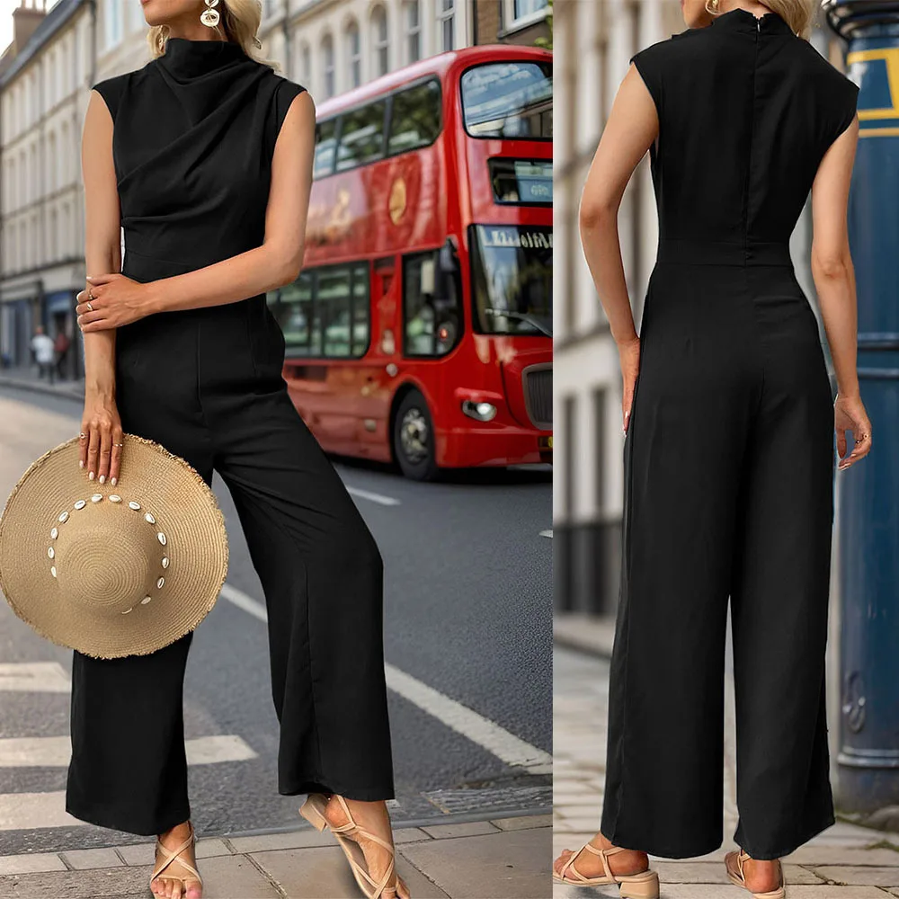 

Qybian Jumpsuit Women Elegance Round Neck Solid Color Sleeveless Long Pants Overalls Fashion Leisure One Piece Outfit Women