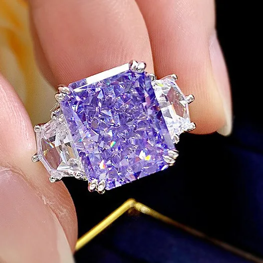 Luxury 18K white Solid Platinum PT950 certifid ice flower cut 10*12 moissanite diamond ring ins wedding ring precious jewelry