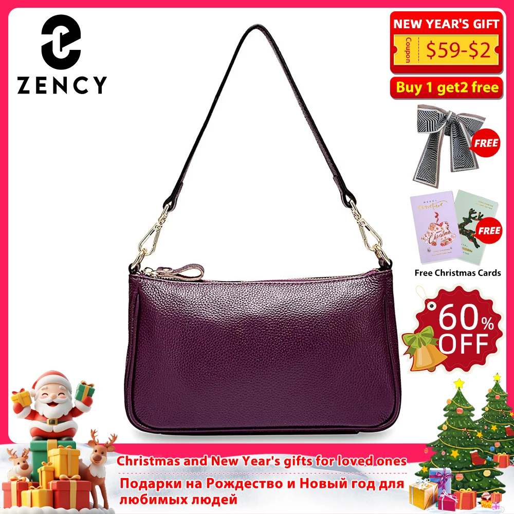 

Zency Elegant Purple Women Shoulder Bag 100% Genuine Leather Handbag Black Hobos Fashion Lady Messenger Crossbody Purse Small