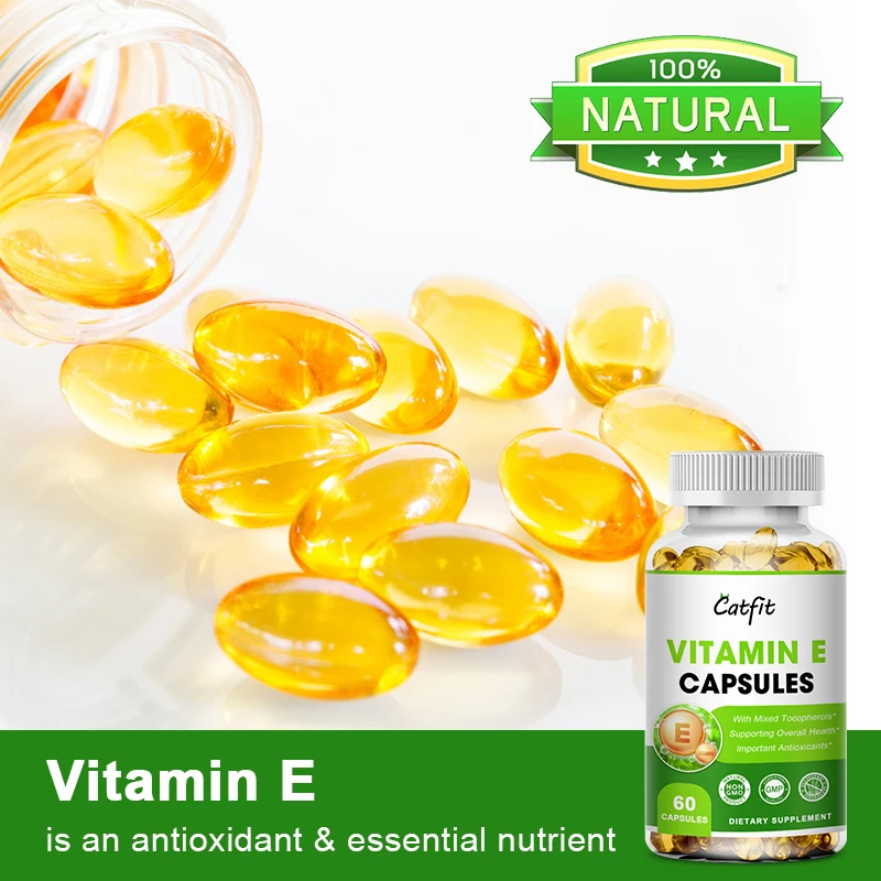 Catfit Vitamin E Capsule Diet Supplement Hair Nail Skin Eyes Immune Digestive Reproductive System Beauty Health Diet Supplement