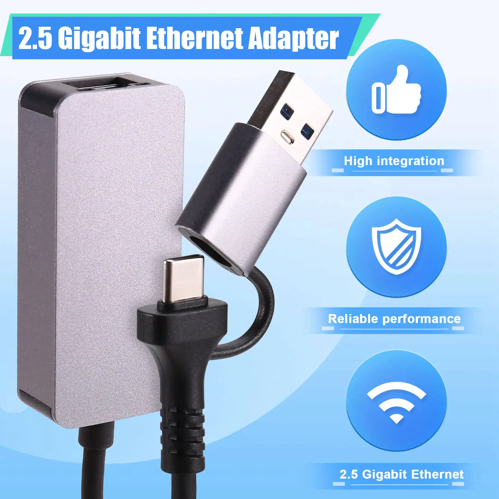 Top-2.5 Gigabit Ethernet Adapter Type-C USB 3.0 To RJ45 LAN 2500Mbps High Speed 2.5G Network Card For NAS Laptop PC