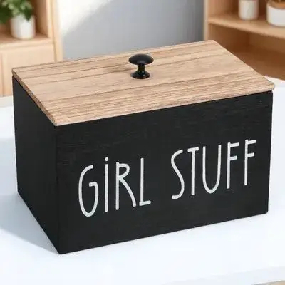 

Tampon Storage Box Wooden Organizer for Feminine Care Items with Lid Adjustable Dividers Makeup Wipes Cotton Swabs Period