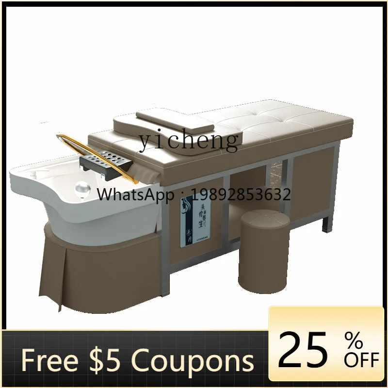 

Stainless Steel Shampoo Bed Ceramic Basin with Water Heater Multifunctional Beauty Salon Hair Treatment Bed