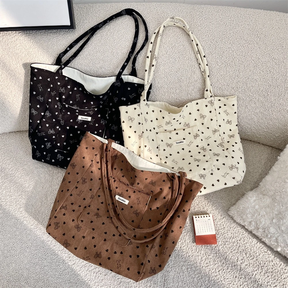 

Вместительная сумка через плечо, модная вельветовая сумка-тоут с принтом банта, женская сумка-шоппер, офисная сумка через плечо, сумки для офисных работников