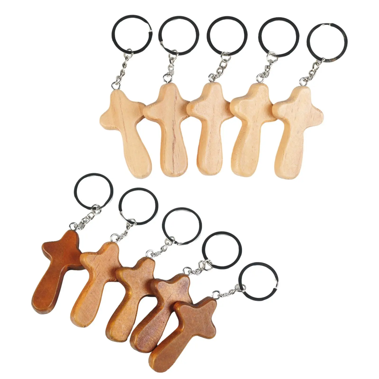 5 Pieces Cross Keychain Charm Wooden Craft Decoration Multipurpose Pendants