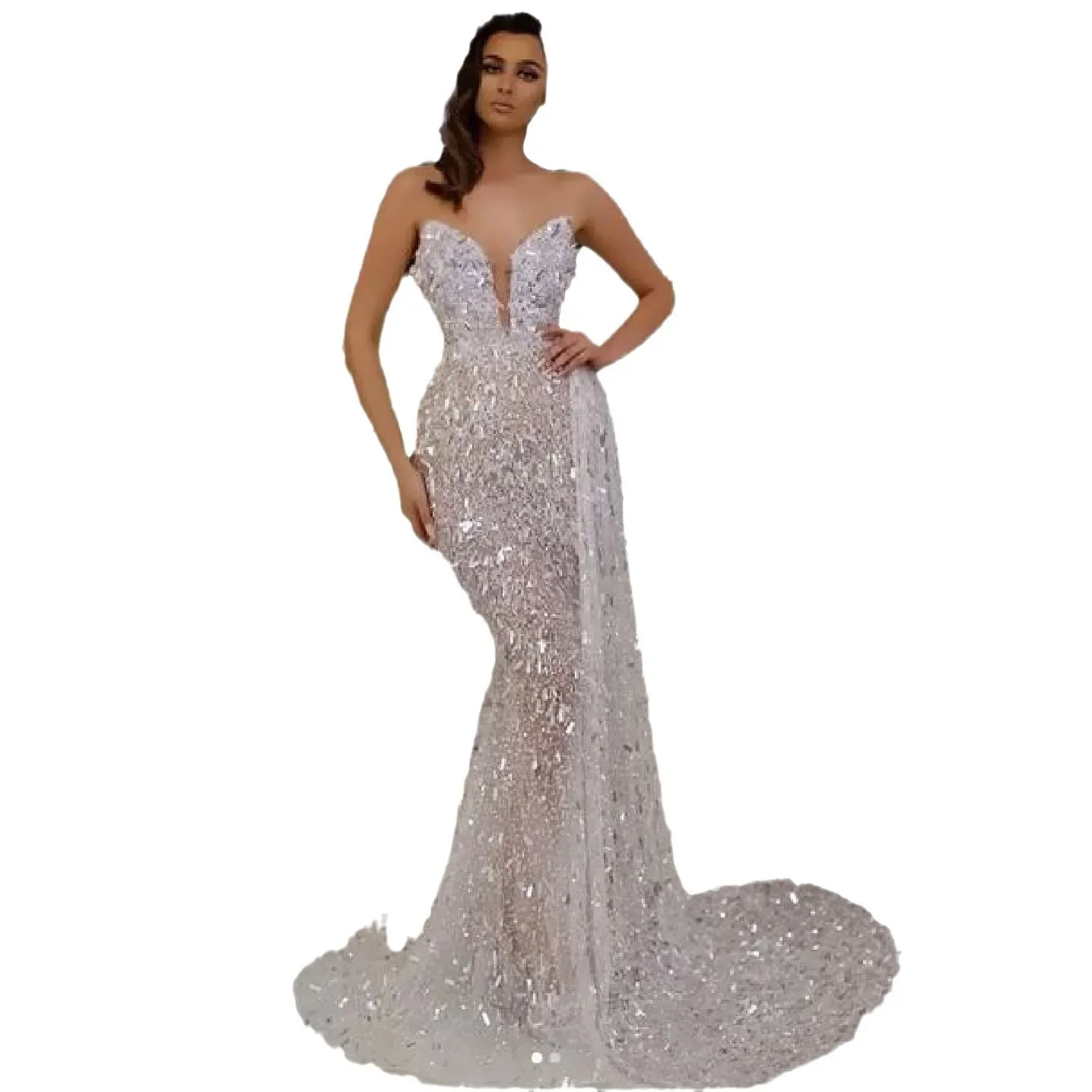 Moda de luxo sereia vestidos de casamento para mulheres querida pescoço sem mangas vestido de noiva pérolas lantejoulas robe vestidos de novia