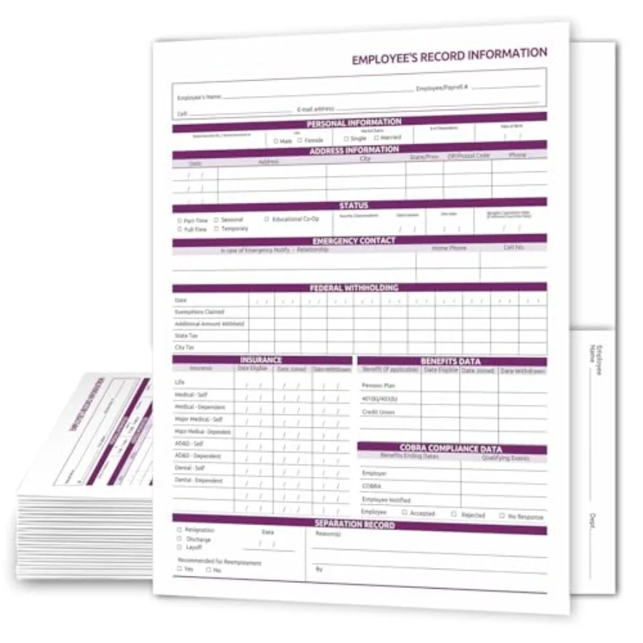 

Employee Personnel File Folders - 25-Pack Preprinted HR Folders with Secure Internal Pockets - Heavyweight White Cardstock for