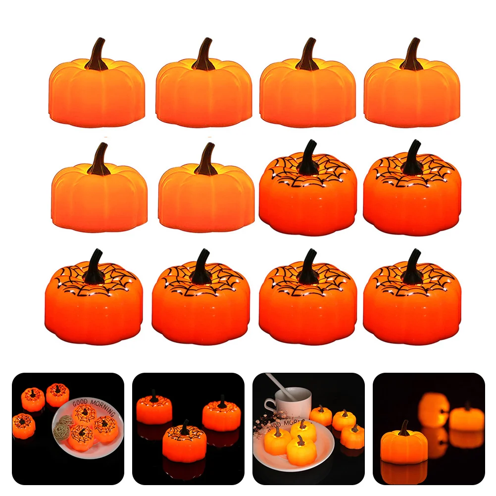 12 Pcs Pumpkin Light LED Lights Halloween Decor Lamps Environmentally Friendly Candles Plastic Flameless