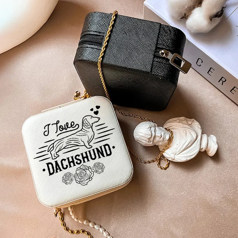 1pc I Love Dachshund Portable Jewelry Storage Box, Simple Jewelry Organizer Box,Gifts Box For Women