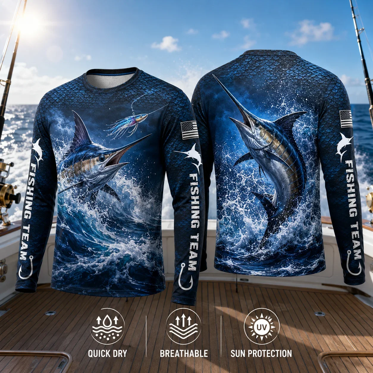 Unisex Men's Long-sleeved Fishing Suit, Outdoor Sports T-shirt with 3D Print, Breathable and Quick-drying Fishing Shirt Harajuku