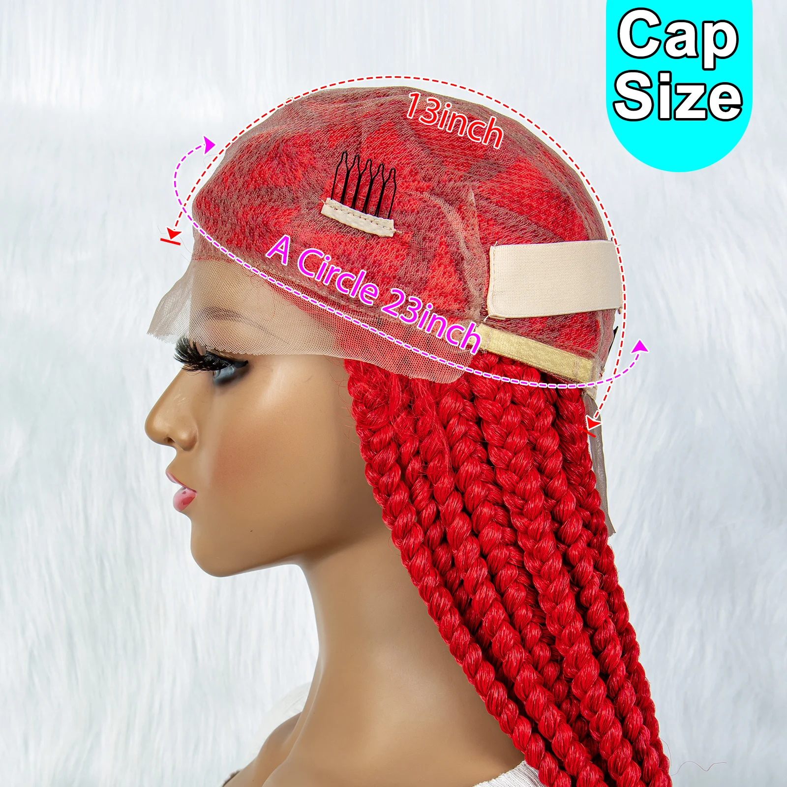 Red Color Braided Wigs for Black Women Synthetic Lace Front Wig Big Knotless Box Full Lace Cornrow Braided Wigs