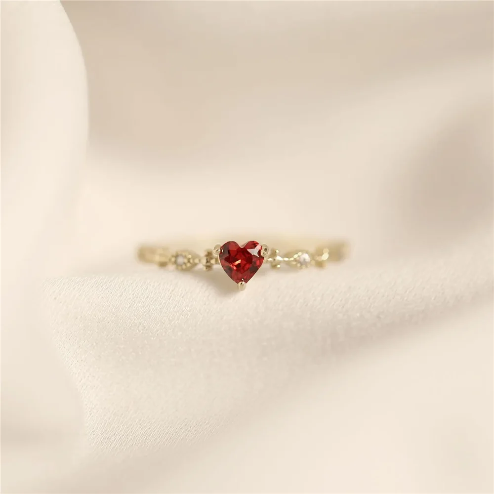 

S925 Sterling Silver Plated 14k Gold Platinum Women's Ring Tail Ring Love Ruby Elegant Small Fresh Charms Ring Jewelry for Women