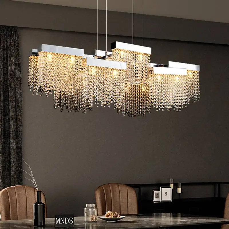 

Modern luxury crystal living room pendant light creative design chrome restaurant light bedroom bar counter home pendant light