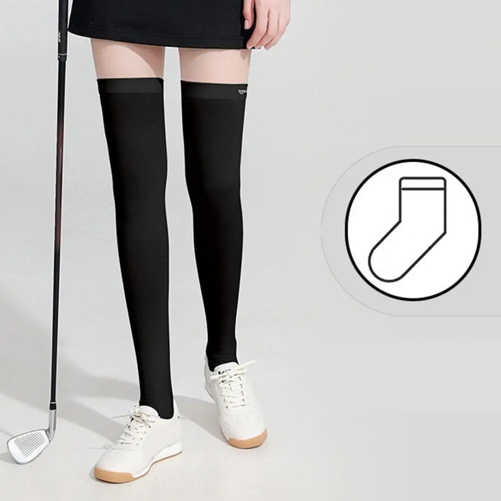 Stoking Golf musim panas, stoking olahraga matahari nilon es sutra kaus kaki tinggi tabir surya atas lutut paha Legging tinggi