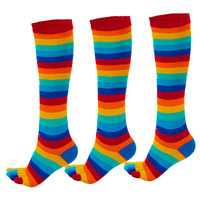 3 Pairs Bright Color Calf Socks with Toes Pure Cotton Soft Young Women Girls Rainbow Striped Maple Leaf Happy Socks 5 Fingers
