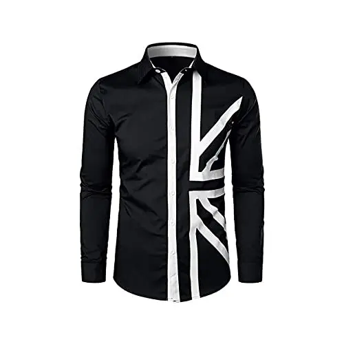 Men's black and white rice pattern shirt 3D simple printing long-sleeved shirt men's casual fashion hip-hop neutral clothing