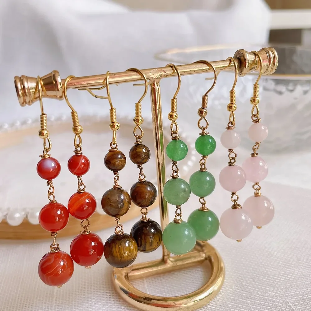 Ear Crafts Natural Crystal Earrings for Women Carnelian Pink Quartz Stone Beads Dangle Long Tassel Drop Earring Healing Jewelry