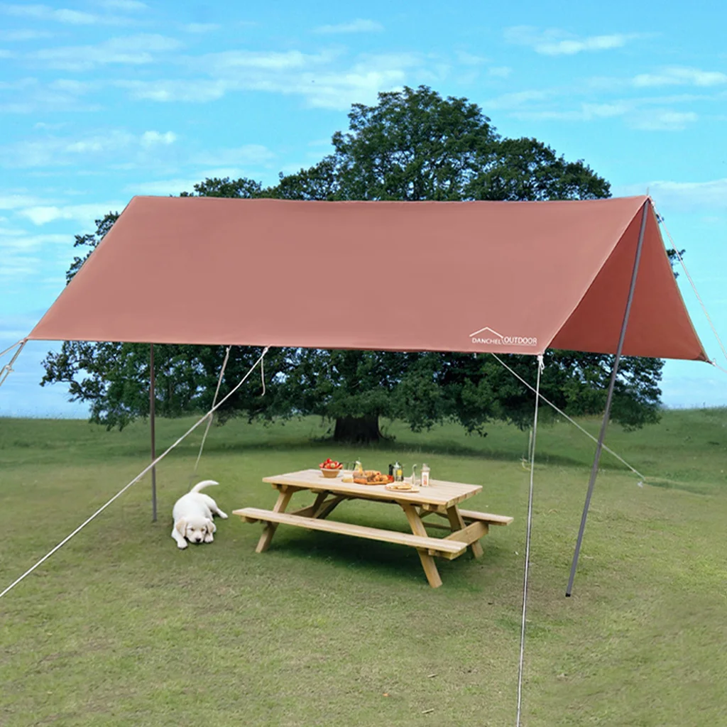 

DANCHEL OUTDOOR 3x4m Cotton Tarp with Poles 285GSM Canvas Waterproof Tent Awning Canopy Breathable Sunshade Shelter Camping Hike
