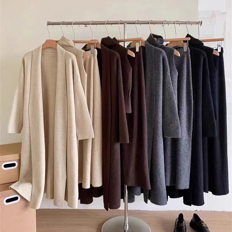 

Loose Knitted Sweater Set Women's Faionable Autumn Winter f Skirt Vest Tee Piece Casual Comfortable Big Size Sweater